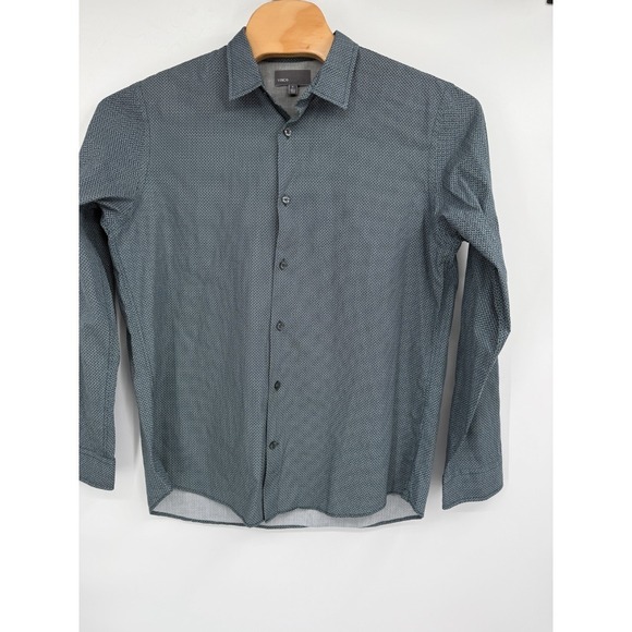 Vince Dress Shirt Mens Button Up Green Cotton Long Sleeved Geometric XL‎ - Picture 1 of 6